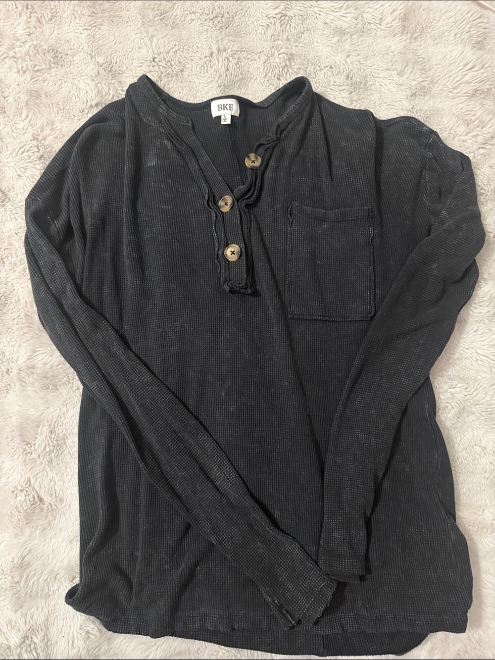 BKE Womens Dark Grey Long-Sleeve Henley Shirt with pocket & buttons!! Size L